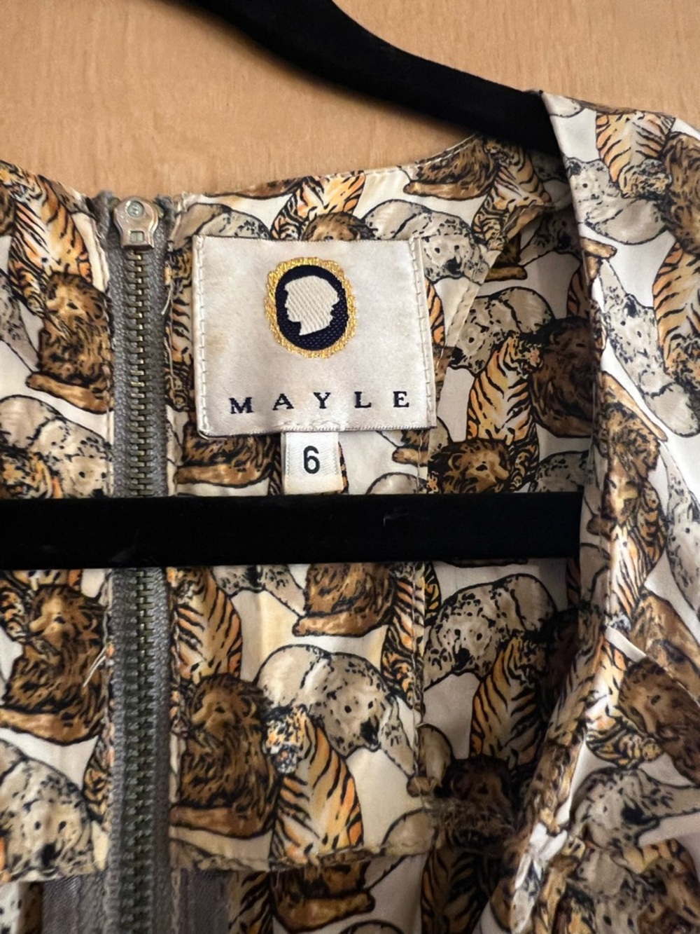 Mayle Lion, Tiger Bear Print Cream and Brown Mini Dress Sz 6 limited edition - Picture 4 of 6